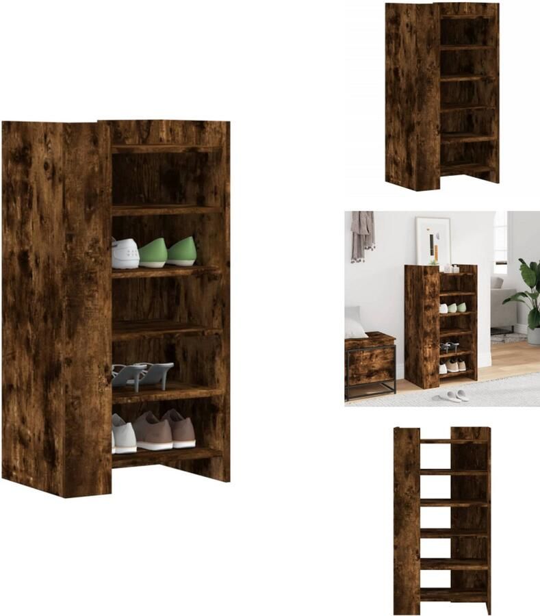 VidaXL Schoenenkast Schoenenkasten Schoenen Kast Schoenen Rek Schoenenkast 52x37 5x100 cm bewerkt hout gerookt eikenkleurig