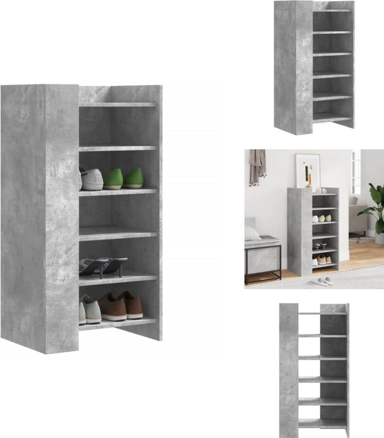 VidaXL Schoenenkast Schoenenkasten Schoenen Kast Schoenen Rek Schoenenkast 52x37 5x100 cm bewerkt hout betongrijs - Foto 2