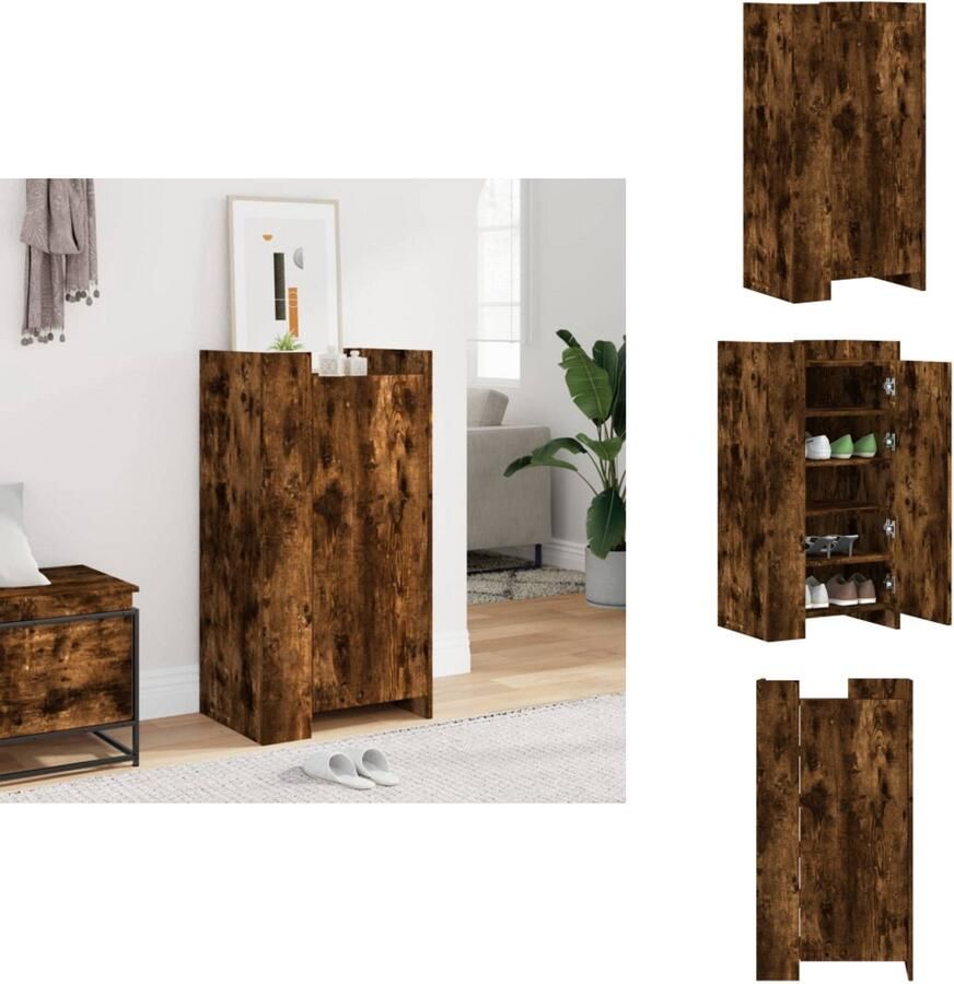 VidaXL Schoenenkast Schoenenkasten Schoenen Kast Schoenen Rek Schoenenkast 52x37 5x100 cm bewerkt hout gerookt eikenkleurig - Foto 2