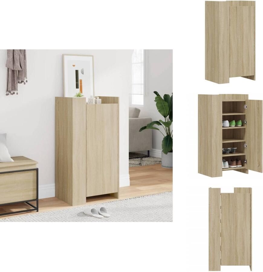 VidaXL Schoenenkast Schoenenkasten Schoenen Kast Schoenen Rek Schoenenkast 52x37 5x100 cm bewerkt hout sonoma eikenkleurig - Foto 2