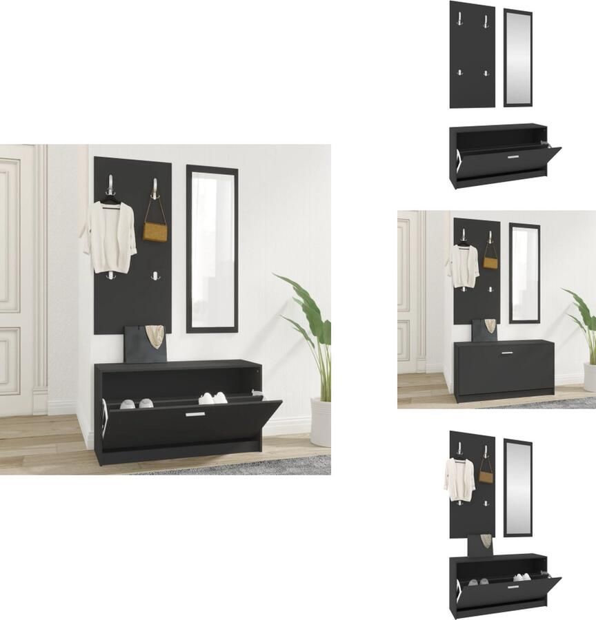 VidaXL Schoenenkast Schoenenkasten Schoenenkast Set Schoenenkastset 3-in-1 bewerkt hout zwart