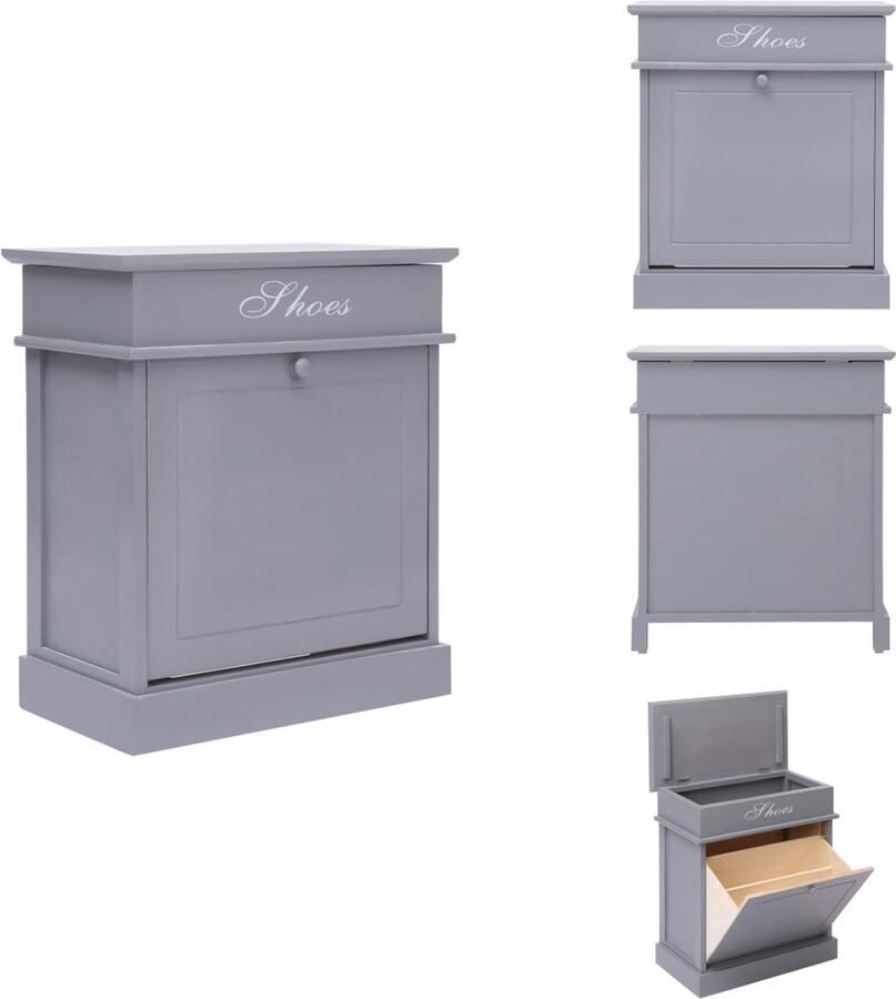VidaXL Schoenenkast Schoenenkasten Schoenenkist Schoenenkisten Schoenenkast 50x28x58 cm paulowniahout grijs - Foto 3