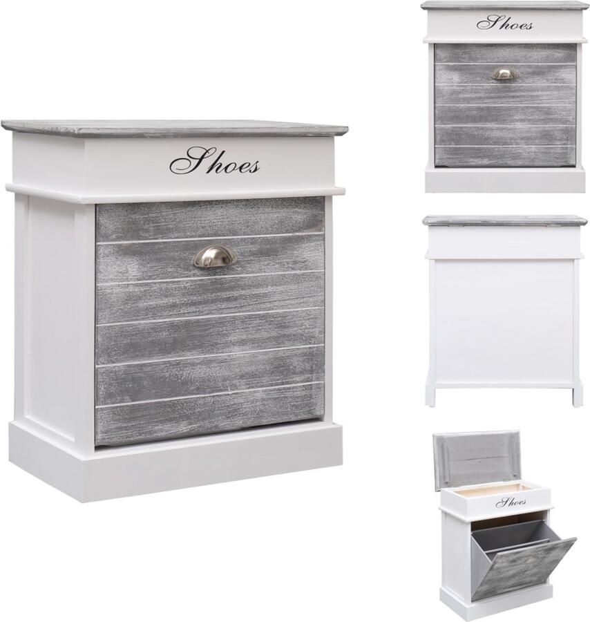 VidaXL Schoenenkast Schoenenkasten Schoenenkist Schoenenkisten Schoenenkast 50x28x58 cm paulowniahout grijs