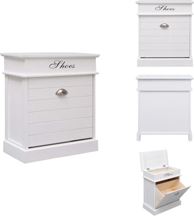 VidaXL Schoenenkast Schoenenkasten Schoenenkist Schoenenkisten Schoenenkast 50x28x58 cm paulowniahout wit