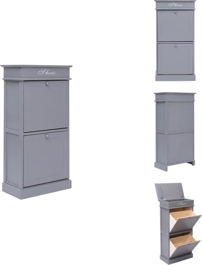 VidaXL Schoenenkast Schoenenkasten Schoenenkist Schoenenkisten Schoenenkast 50x28x98 cm paulowniahout grijs - Foto 2