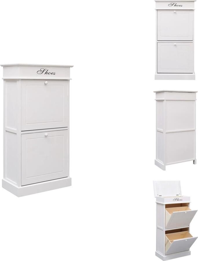 VidaXL Schoenenkast Schoenenkasten Schoenenkist Schoenenkisten Schoenenkast 50x28x98 cm paulowniahout wit