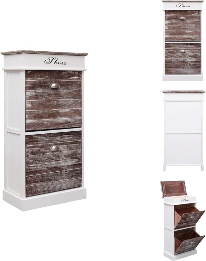 The Living Store Schoenenkast Paulowniahout 50 x 28 x 98 cm Bruin Wit Schoenenkast Houten Schoenenkast Paulowniahouten Schoenenkast Bruine Schoenenkast Witte Schoenenkast - Foto 2