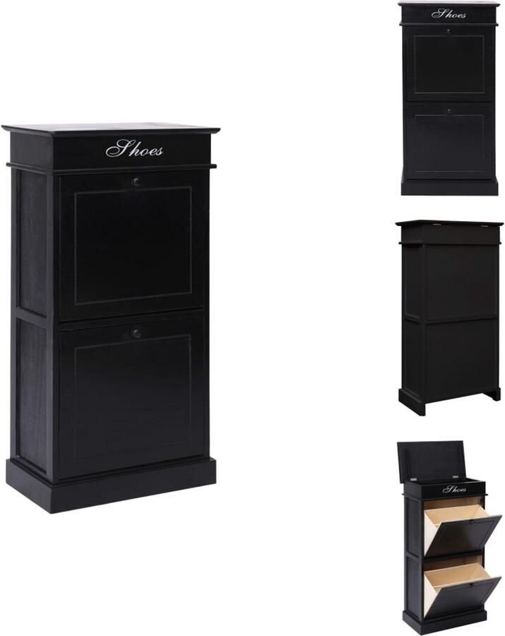 VidaXL Schoenenkast Schoenenkasten Schoenenkist Schoenenkisten Schoenenkast 50x28x98 cm paulowniahout zwart