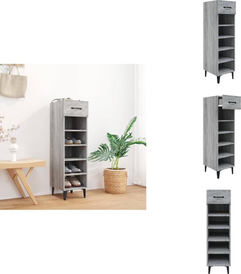 VidaXL Schoenenkast Schoenenkasten Schoenenopberger Opberger Voor Schoenen Schoenenkast 30x35x105 cm bewerkt hout grijs sonoma eikenkleur