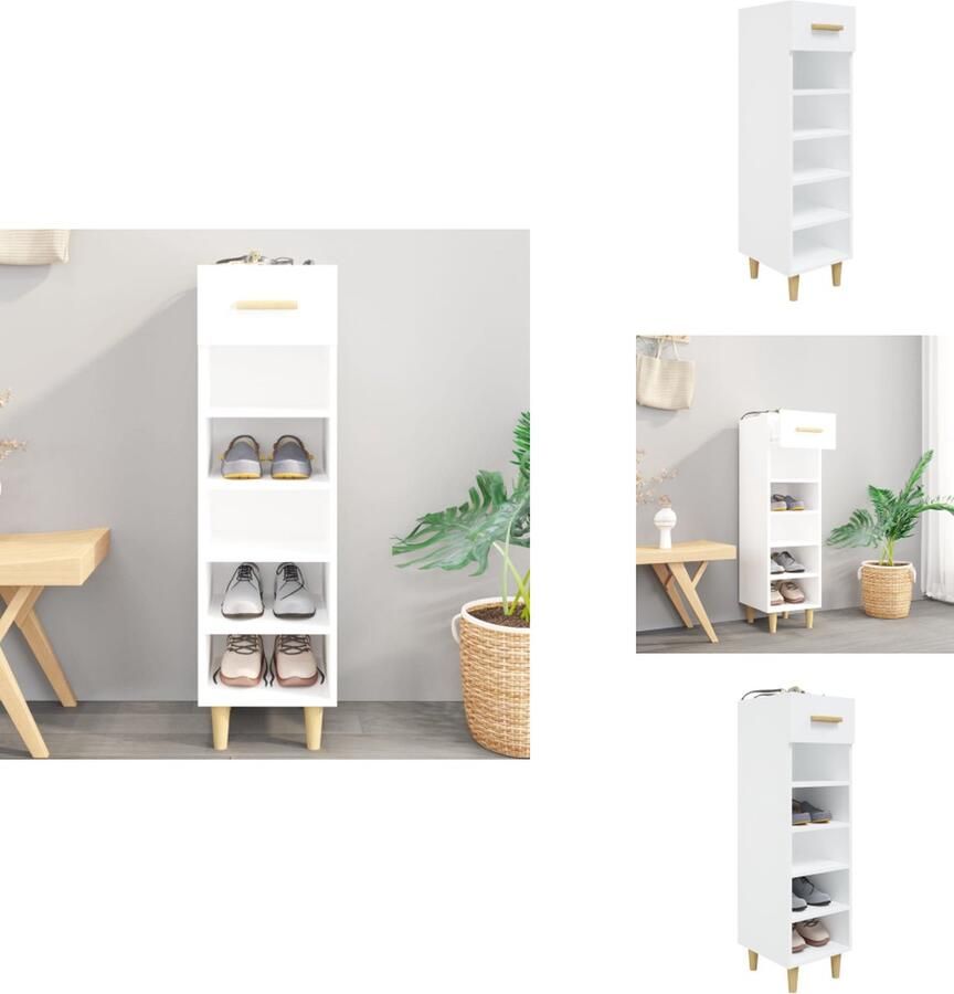 VidaXL Schoenenkast Schoenenkasten Schoenenopberger Opberger Voor Schoenen Schoenenkast 30x35x105 cm bewerkt hout hoogglans wit