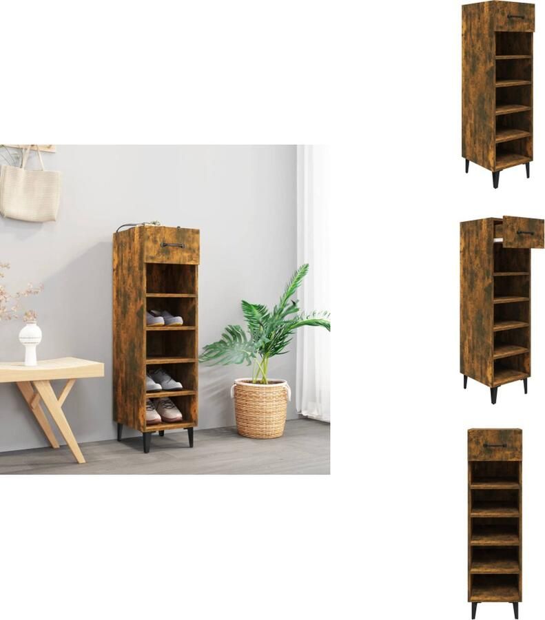 VidaXL Schoenenkast Schoenenkasten Schoenenopberger Opberger Voor Schoenen Schoenenkast 30x35x105 cm bewerkt hout gerookt eikenkleurig