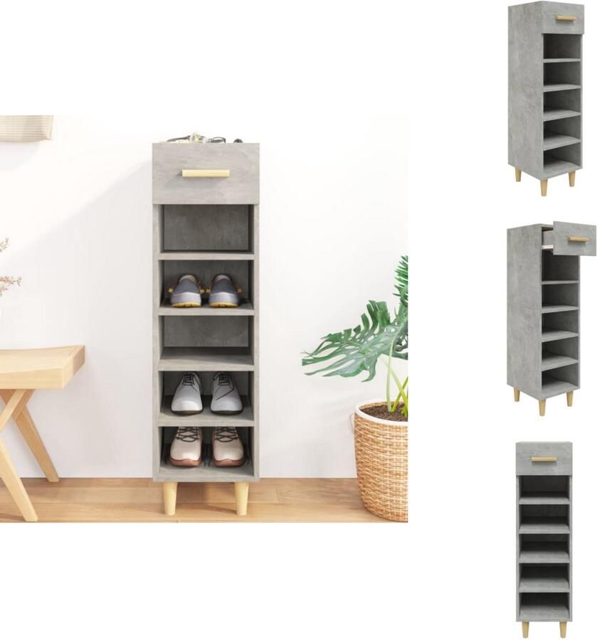 VidaXL Schoenenkast Schoenenkasten Schoenenopberger Opberger Voor Schoenen Schoenenkast 30x35x105 cm bewerkt hout betongrijs