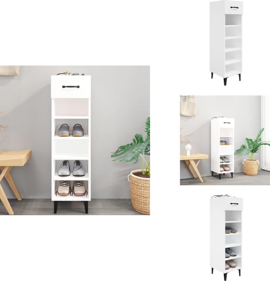 VidaXL Schoenenkast Schoenenkasten Schoenenopberger Opberger Voor Schoenen Schoenenkast 30x35x105 cm bewerkt hout hoogglans wit