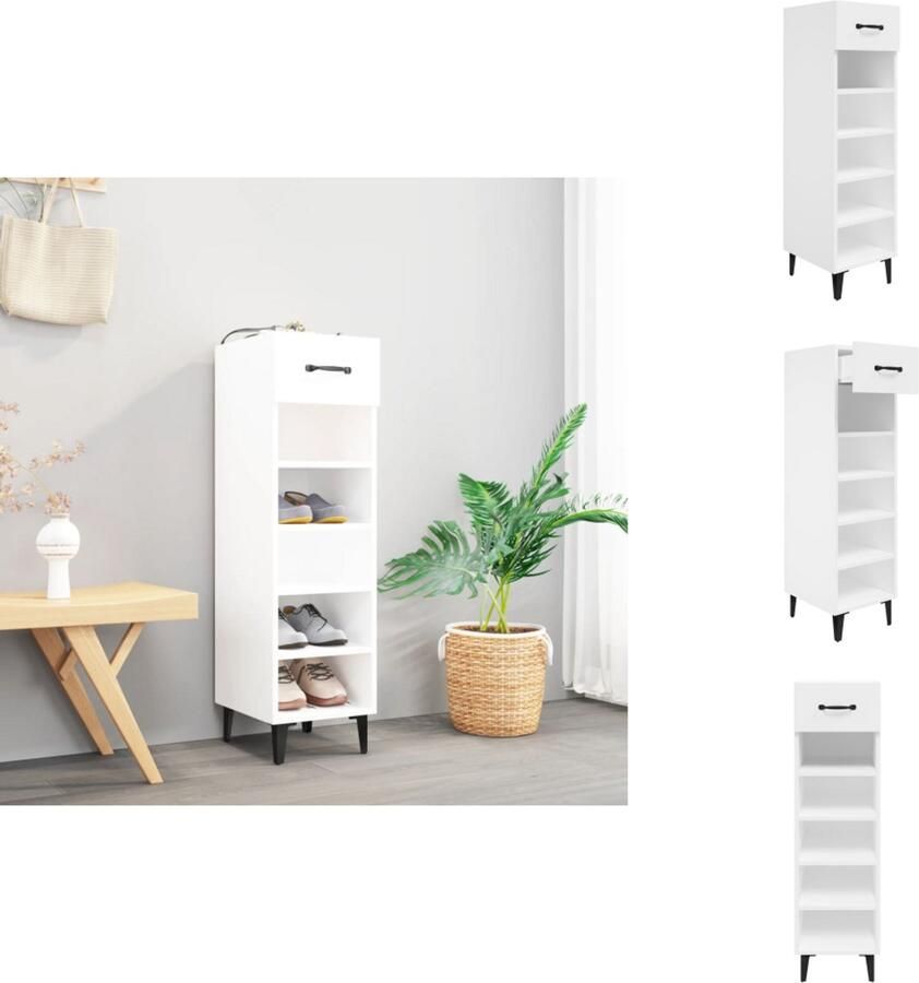 VidaXL Schoenenkast Schoenenkasten Schoenenopberger Opberger Voor Schoenen Schoenenkast 30x35x105 cm bewerkt hout wit