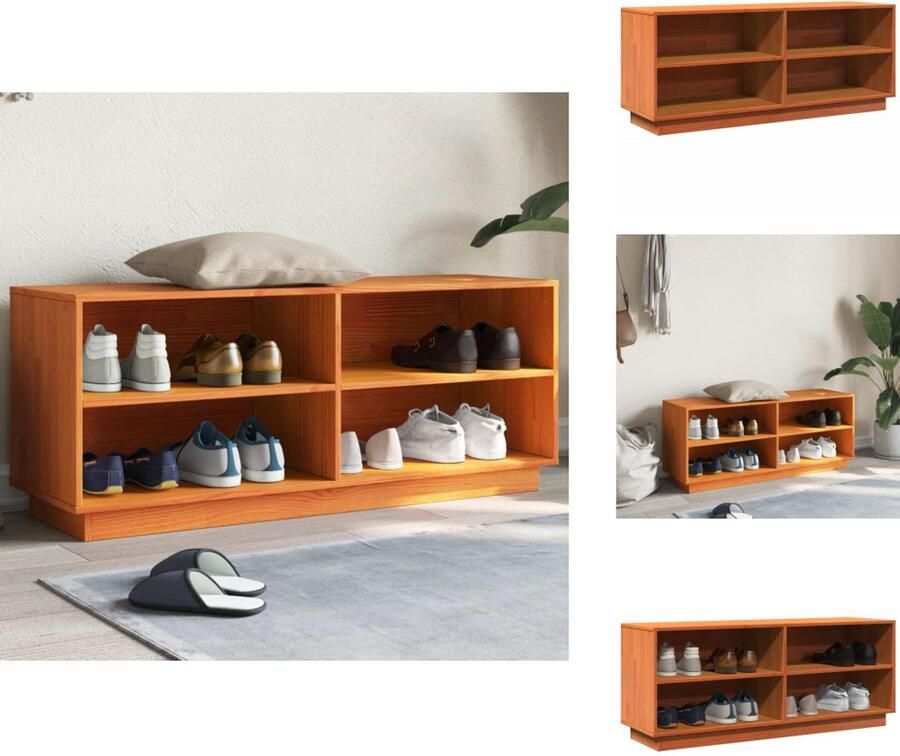 VidaXL Schoenenkast Schoenenkasten Schoenenopberger Schoenenrek Schoenenkast 110x34x45 cm massief grenenhout wasbruin