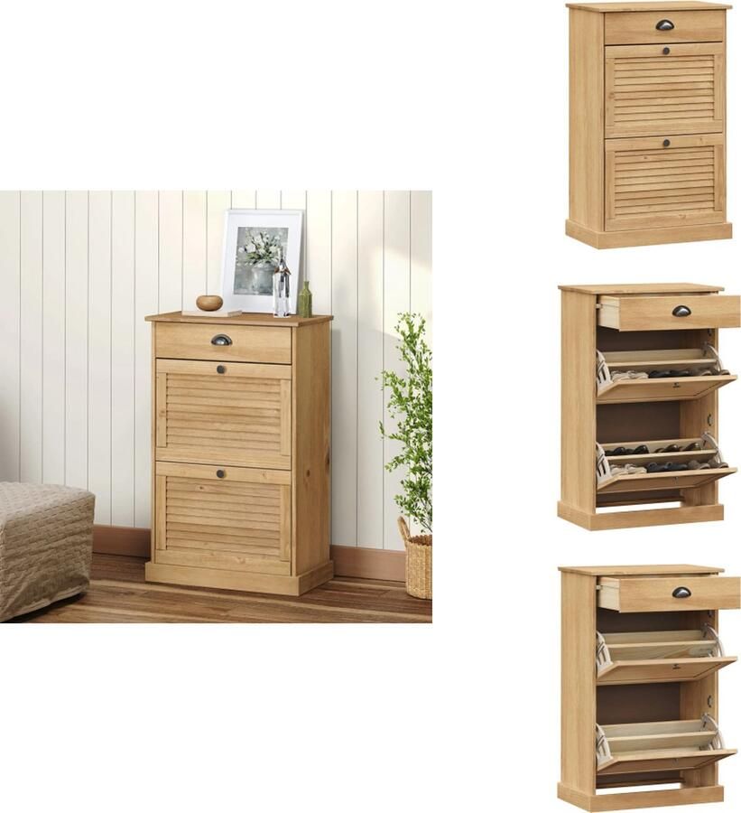 VidaXL Schoenenkast Schoenenkasten Schoenenopberger Schoenenrek Schoenenkast VIGO 60x35x96 cm massief grenenhout