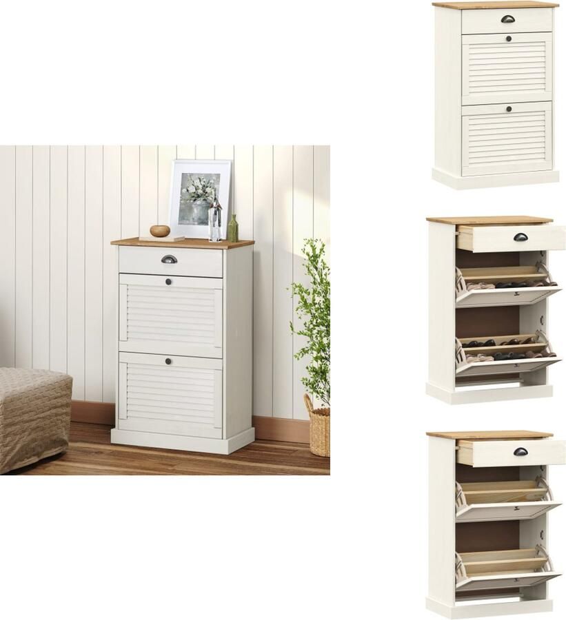 VidaXL Schoenenkast Schoenenkasten Schoenenopberger Schoenenrek Schoenenkast VIGO 60x35x96 cm massief grenenhout wit - Foto 2