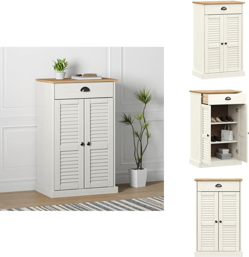 VidaXL Schoenenkast Schoenenkasten Schoenenopberger Schoenenrek Schoenenkast VIGO 60x35x96 cm massief grenenhout wit