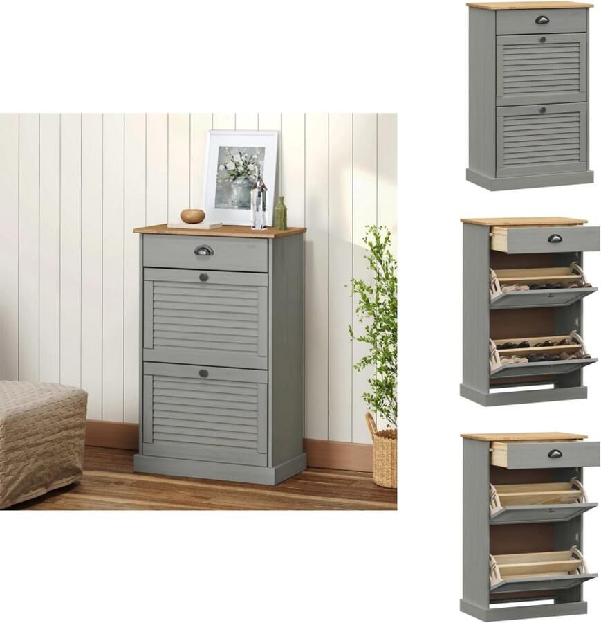VidaXL Schoenenkast Schoenenkasten Schoenenopberger Schoenenrek Schoenenkast VIGO 60x35x96 cm massief grenenhout grijs - Foto 2