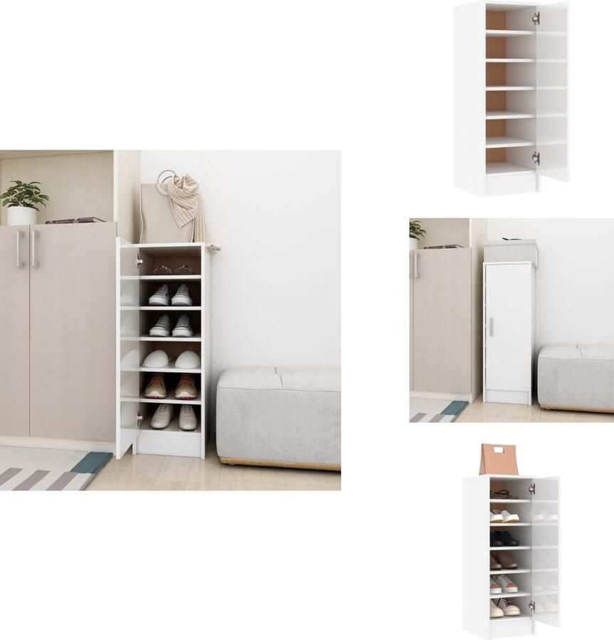 VidaXL Schoenenkast Schoenenkasten Schoenenopbergers Schoenenkast 32 x 35 x 92 cm bewerkt hout hoogglans wit