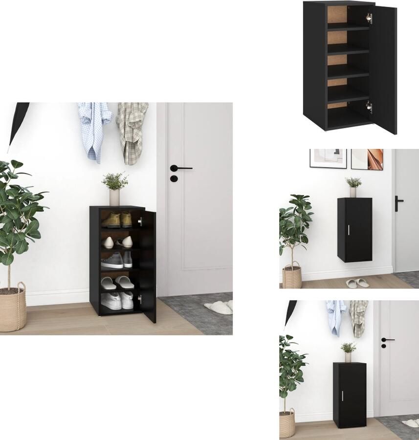 VidaXL Schoenenkast Schoenenkasten Schoenenopbergers Schoenenkast 32x35x70 cm bewerkt hout zwart