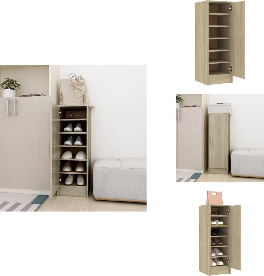 VidaXL Schoenenkast Schoenenkasten Schoenenopbergers Schoenenkast 32x35x92 cm bewerkt hout sonoma eikenkleurig - Foto 2