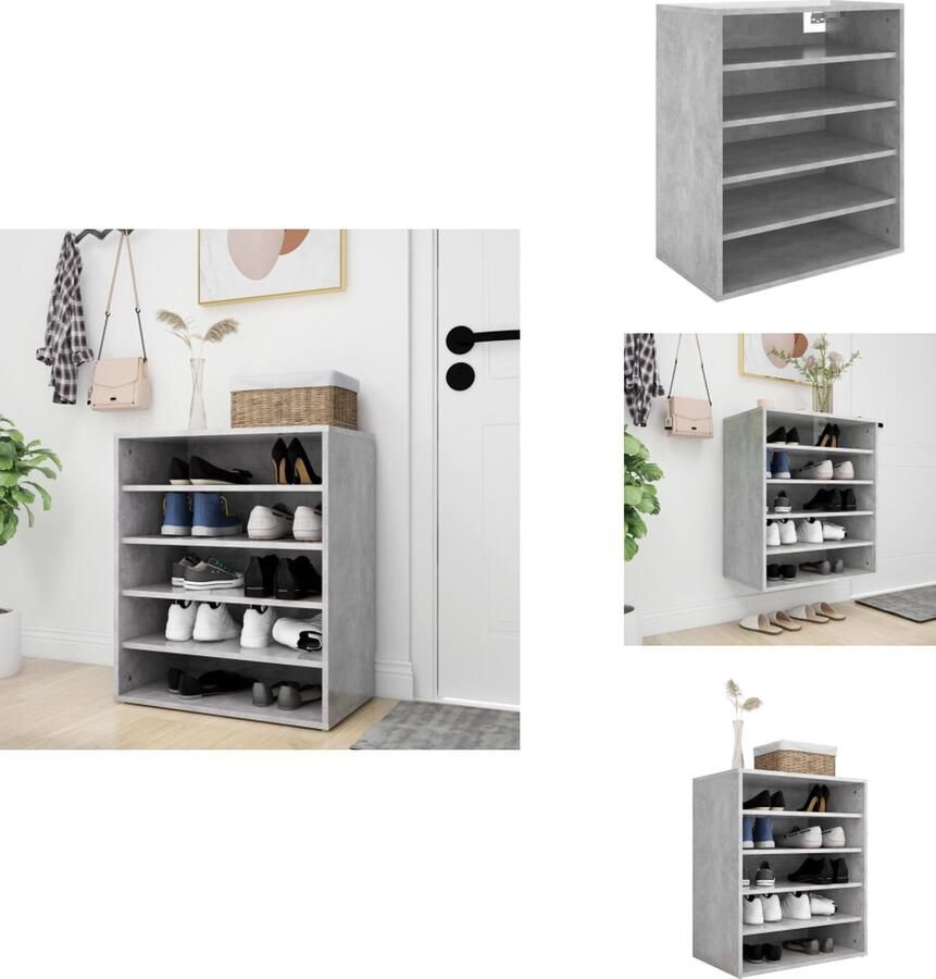 VidaXL Schoenenkast Schoenenkasten Schoenenopbergers Schoenenkast 60x35x70 cm bewerkt hout betongrijs