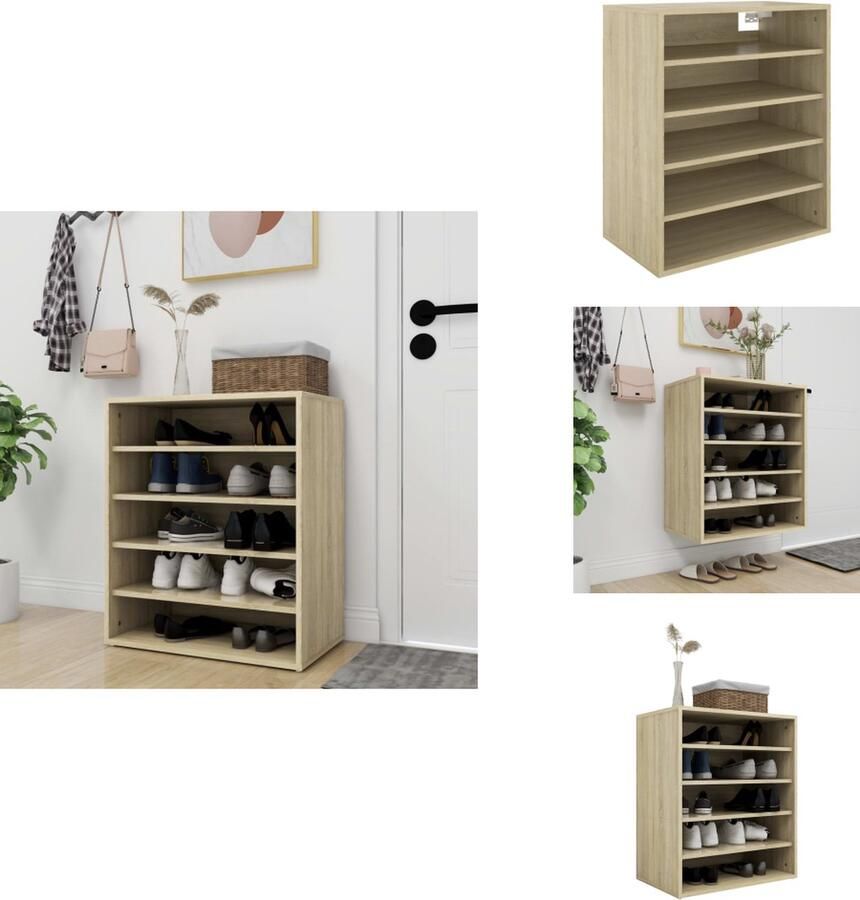 VidaXL Schoenenkast Schoenenkasten Schoenenopbergers Schoenenkast 60x35x70 cm bewerkt hout sonoma eikenkleurig