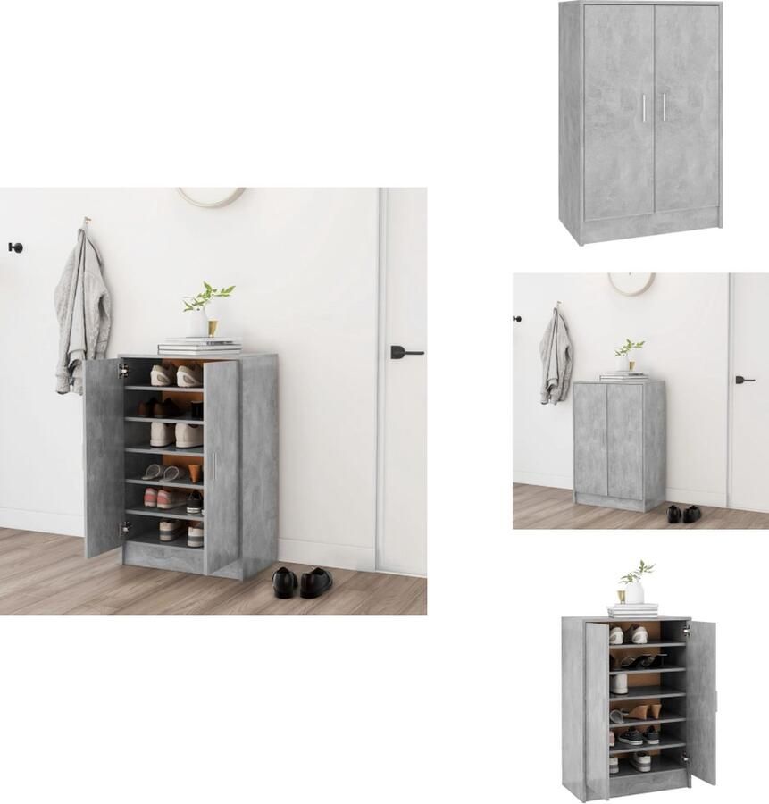 VidaXL Schoenenkast Schoenenkasten Schoenenopbergers Schoenenkast 60x35x92 cm bewerkt hout betongrijs - Foto 2