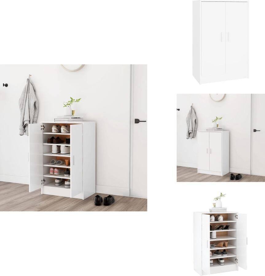 VidaXL Schoenenkast Schoenenkasten Schoenenopbergers Schoenenkast 60x35x92 cm bewerkt hout wit