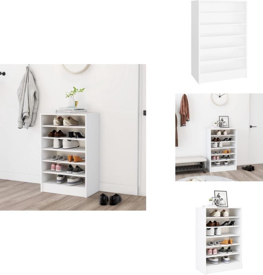 VidaXL Schoenenkast Schoenenkasten Schoenenopbergers Schoenenkast 60x35x92 cm bewerkt hout wit