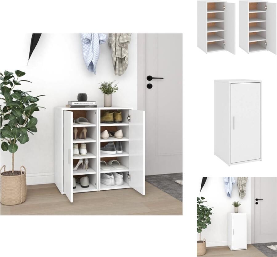 VidaXL Schoenenkast Schoenenkasten Schoenenopbergers Schoenenkasten 2 st 32x35x70 cm bewerkt hout wit