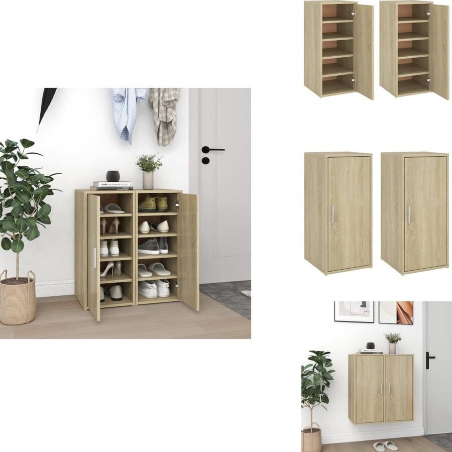 VidaXL Schoenenkast Schoenenkasten Schoenenopbergers Schoenenkasten 2 st 32x35x70 cm spaanplaat sonoma eikenkleurig