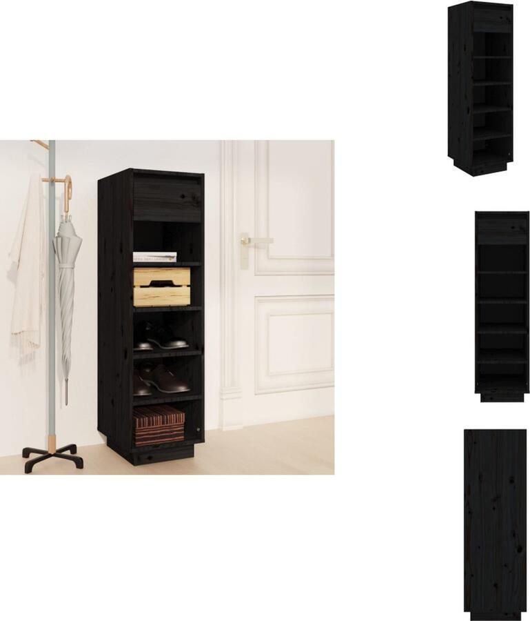 VidaXL Schoenenkast Schoenenkasten Schoenenrek Opbergkast Schoenenkast 30x34x105 cm massief grenenhout zwart