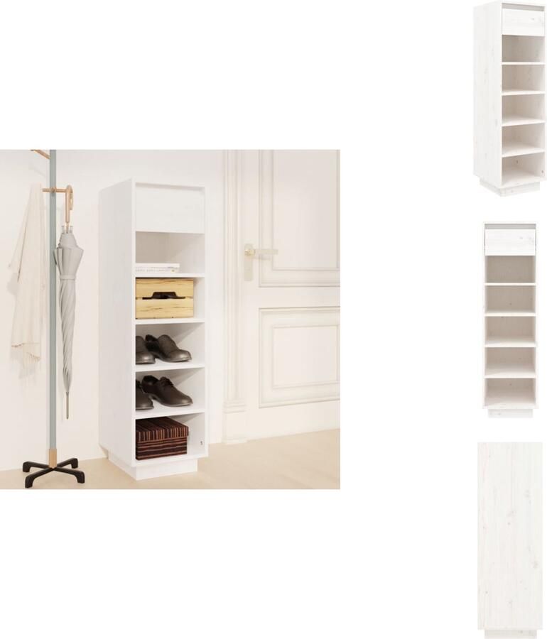 VidaXL Schoenenkast Schoenenkasten Schoenenrek Opbergkast Schoenenkast 30x34x105 cm massief grenenhout wit - Foto 2