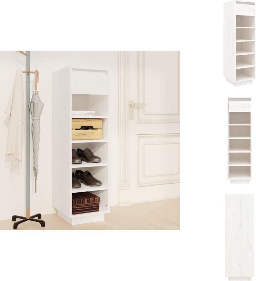 VidaXL Schoenenkast Schoenenkasten Schoenenrek Opbergkast Schoenenkast 30x34x105 cm massief grenenhout wit