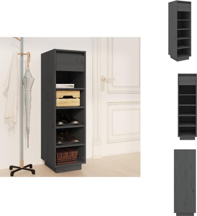 VidaXL Schoenenkast Schoenenkasten Schoenenrek Opbergkast Schoenenkast 34x30x105 cm massief grenenhout grijs