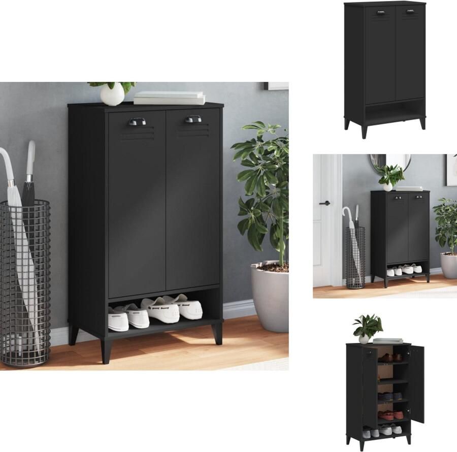 VidaXL Stijlvolle zwarte schoenenkast VIKEN 10 paar schoenen Schoenenkast Schoenenopbergers Houten Schoenenkast Zwarte Schoenenkast Entreebankje