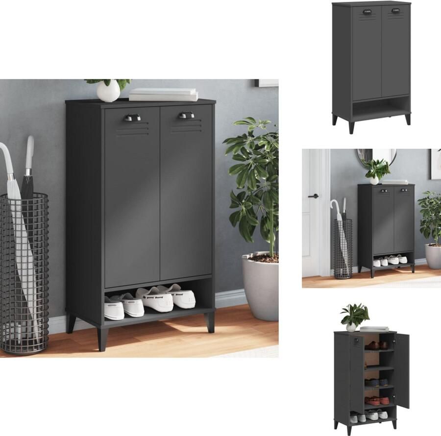 VidaXL Schoenenkast Schoenenkasten Schoenenrek Opbergruimte Voor Schoenen Schoenenkast VIKEN bewerkt hout antracietgrijs