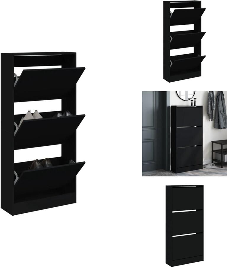 VidaXL Schoenenkast Schoenenkasten Schoenenrek Schoenen Kast Schoenenkast 60x21x125 5 cm bewerkt hout zwart