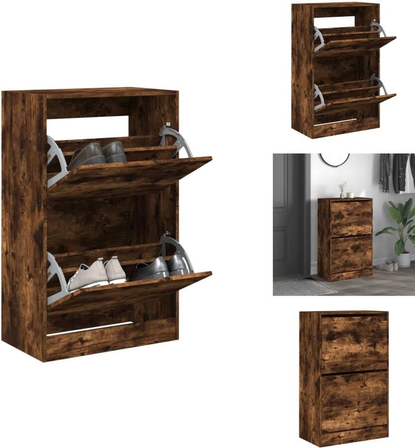 VidaXL Schoenenkast Schoenenkasten Schoenenrek Schoenen Kast Schoenenkast 60x34x96 5 cm bewerkt hout gerookt eikenkleurig