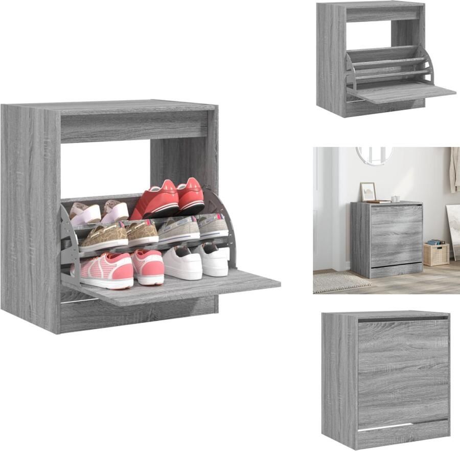 VidaXL Schoenenkast Schoenenkasten Schoenenrek Schoenen Kast Schoenenkast 60x42x69 cm bewerkt hout grijs sonoma eikenkleurig