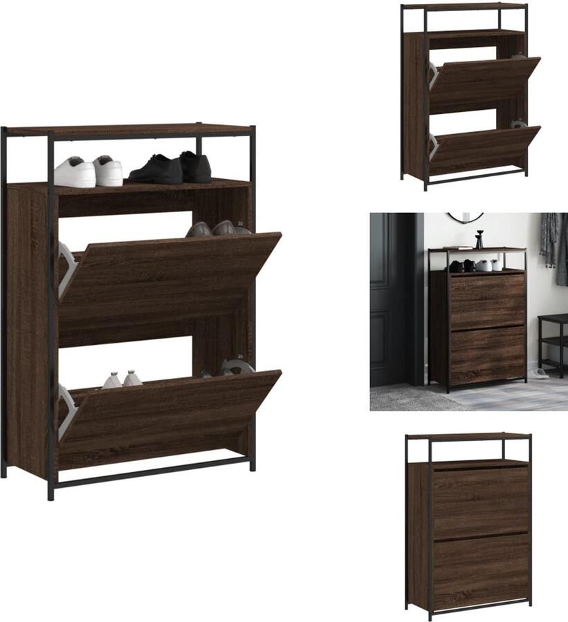 VidaXL Schoenenkast Schoenenkasten Schoenenrek Schoenen Kast Schoenenkast 75x34x112 cm bewerkt hout bruin eikenkleur