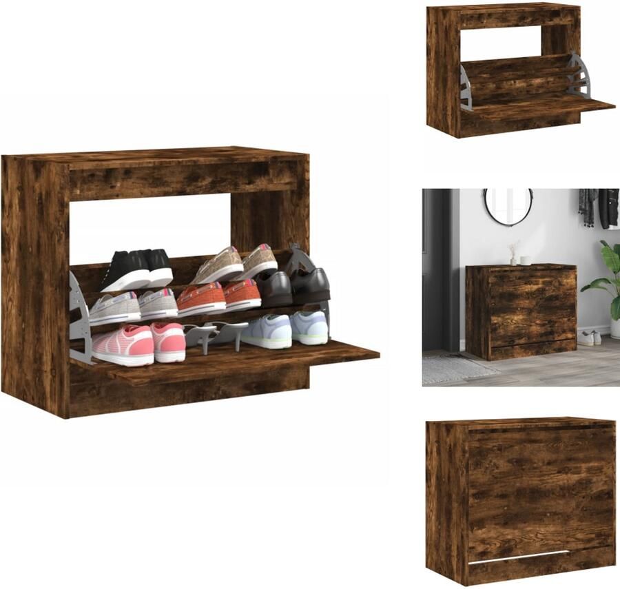 VidaXL Schoenenkast Schoenenkasten Schoenenrek Schoenen Kast Schoenenkast 80x42x69 cm bewerkt hout gerookt eikenkleurig