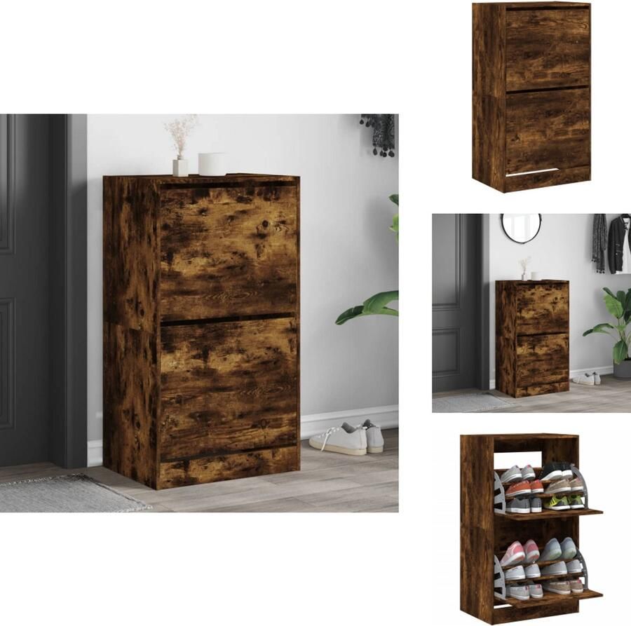 VidaXL Schoenenkast Schoenenkasten Schoenenrek Schoenen Kast Schoenenkast met 2 klaplades 60x42x108 cm gerookt eikenkleurig