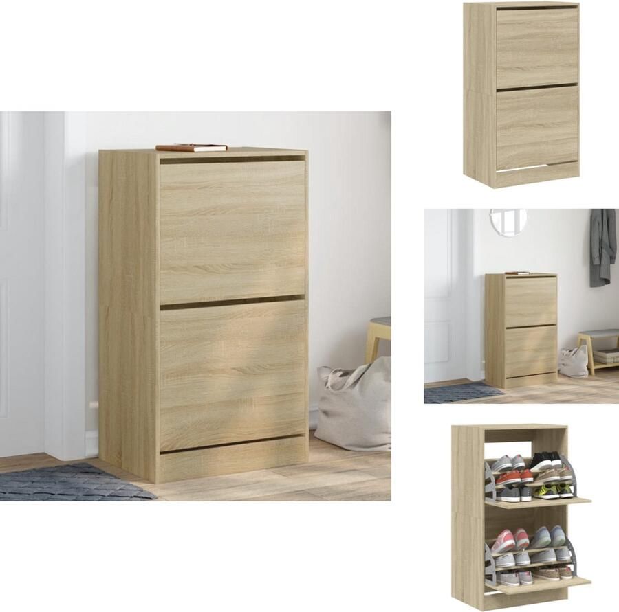 VidaXL Schoenenkast Schoenenkasten Schoenenrek Schoenen Kast Schoenenkast met 2 klaplades 60x42x108 cm sonoma eikenkleurig