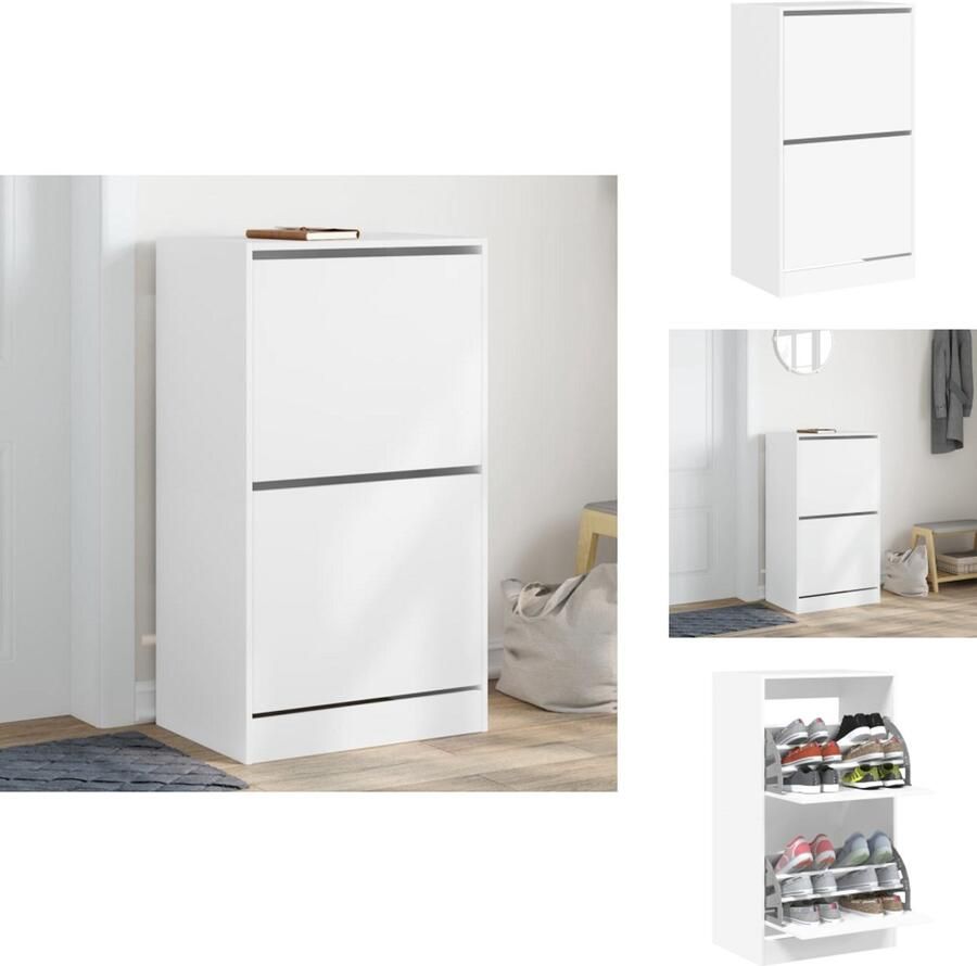 VidaXL Schoenenkast Schoenenkasten Schoenenrek Schoenen Kast Schoenenkast met 2 klaplades 60x42x108 cm wit