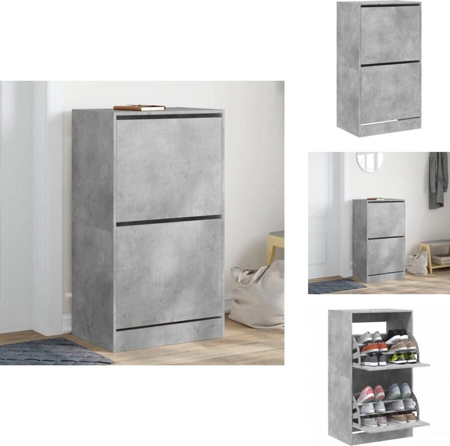 VidaXL Schoenenkast Schoenenkasten Schoenenrek Schoenen Kast Schoenenkast met 2 klaplades 60x42x108 cm betongrijs