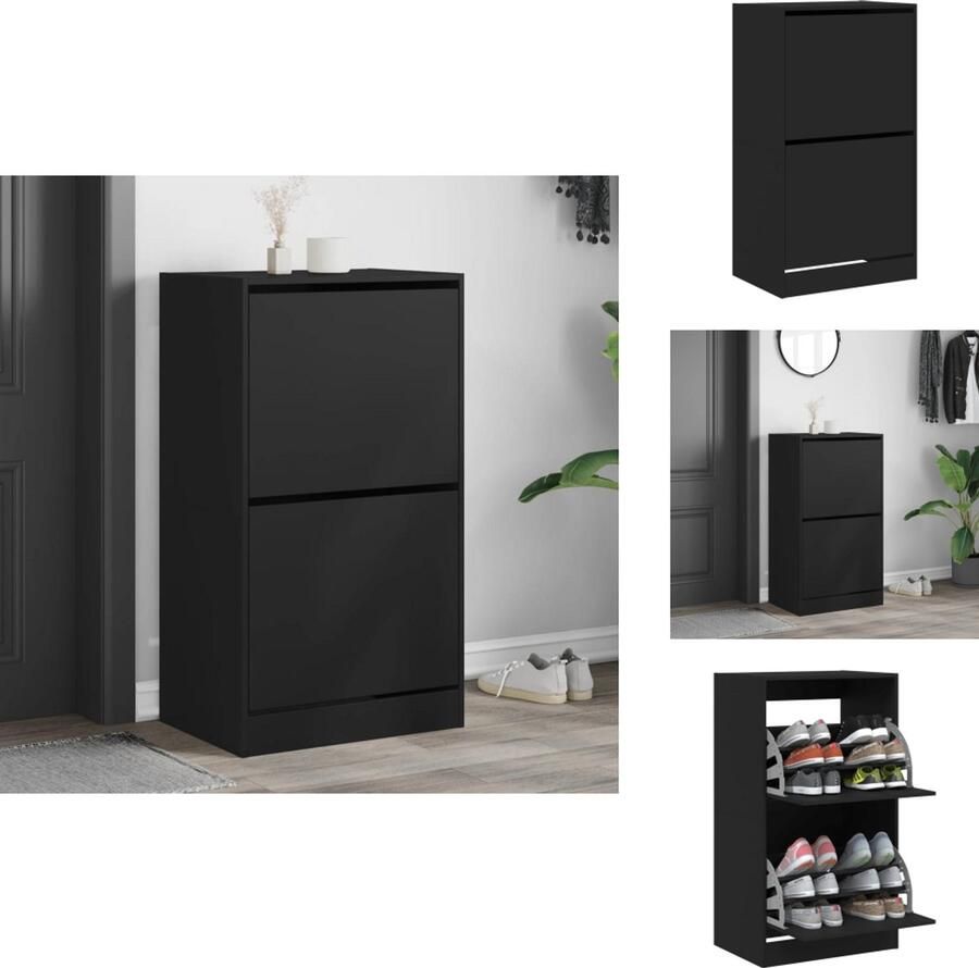 VidaXL Schoenenkast Schoenenkasten Schoenenrek Schoenen Kast Schoenenkast met 2 klaplades 60x42x108 cm zwart