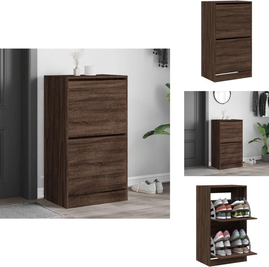 VidaXL Schoenenkast Schoenenkasten Schoenenrek Schoenen Kast Schoenenkast met 2 klaplades 60x42x108 cm bruin eikenkleur